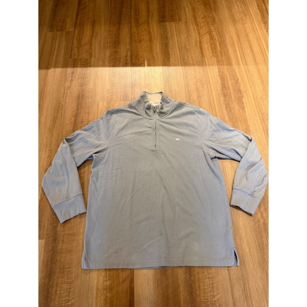 Brooks Brothers Pullover Mens XL Light Blue 1/4 Zip 100% Cotton Logo Long Sleeve